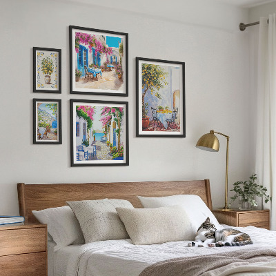 Billedsæt over sofa Charmerende landskaber med blomster