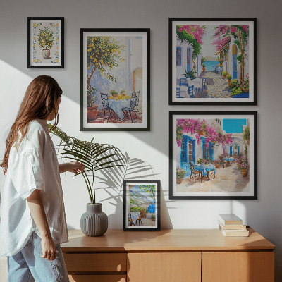 Billedsæt over sofa Charmerende landskaber med blomster