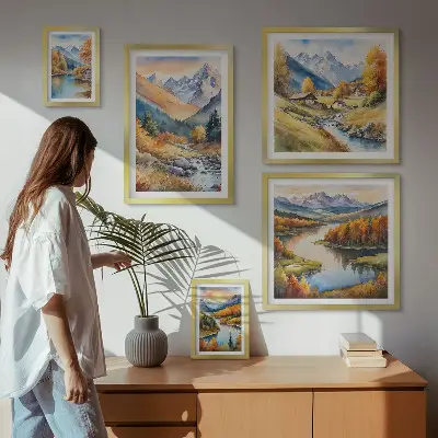 Efterårsbjerglandskaber billedsæt til over sofaen