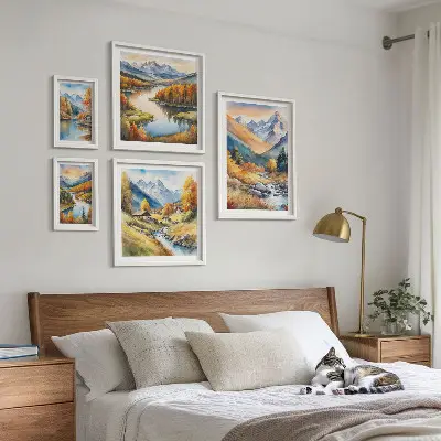 Efterårsbjerglandskaber billedsæt til over sofaen