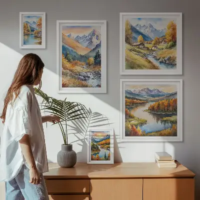 Efterårsbjerglandskaber billedsæt til over sofaen