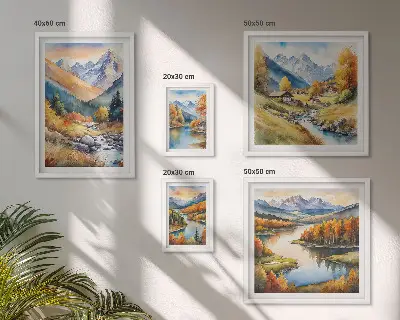 Efterårsbjerglandskaber billedsæt til over sofaen