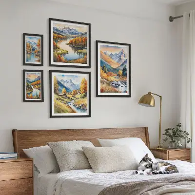 Efterårsbjerglandskaber billedsæt til over sofaen