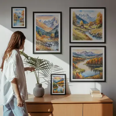 Efterårsbjerglandskaber billedsæt til over sofaen