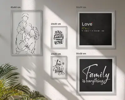 Billedkomposition til væg med motiv af familieværdier om kærlighed og nærhed