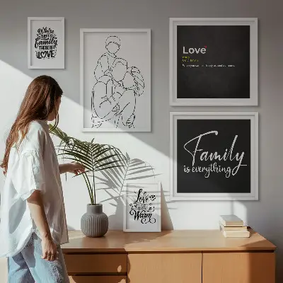 Billedkomposition til væg med motiv af familieværdier om kærlighed og nærhed