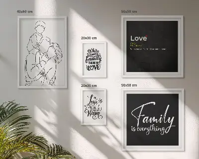 Billedkomposition til væg med motiv af familieværdier om kærlighed og nærhed
