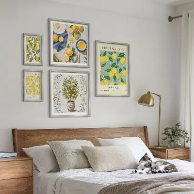 Billedsæt over sofa med mønster af friske citrusfrugter