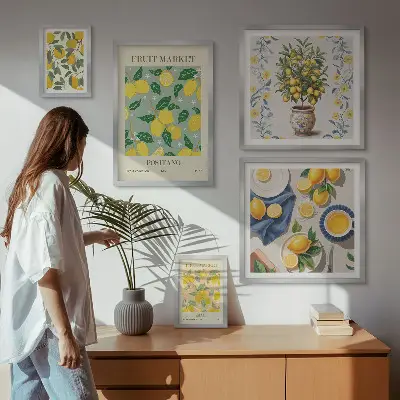 Billedsæt over sofa med mønster af friske citrusfrugter