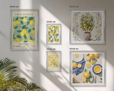 Billedsæt over sofa med mønster af friske citrusfrugter