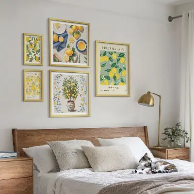 Billedsæt over sofa med mønster af friske citrusfrugter