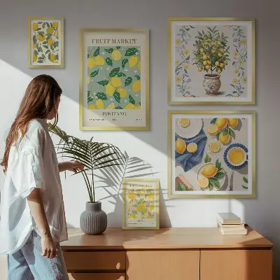 Billedsæt over sofa med mønster af friske citrusfrugter