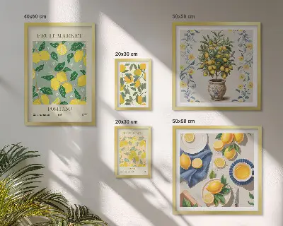 Billedsæt over sofa med mønster af friske citrusfrugter