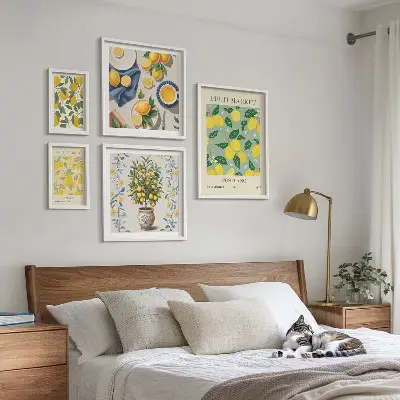 Billedsæt over sofa med mønster af friske citrusfrugter
