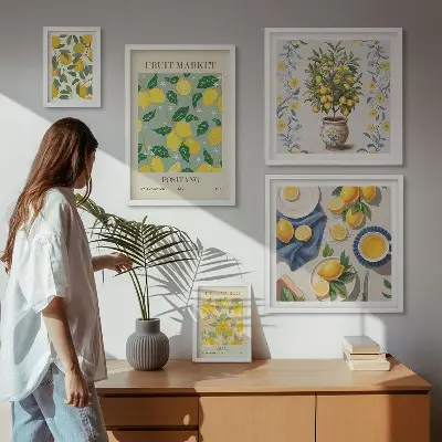 Billedsæt over sofa med mønster af friske citrusfrugter