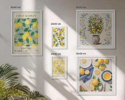 Billedsæt over sofa med mønster af friske citrusfrugter