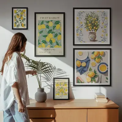 Billedsæt over sofa med mønster af friske citrusfrugter