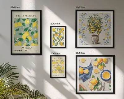 Billedsæt over sofa med mønster af friske citrusfrugter