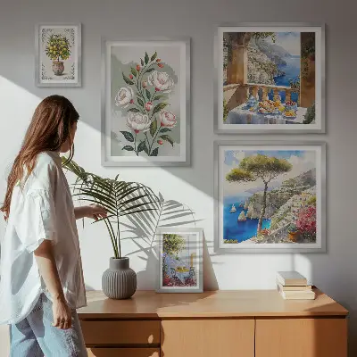 Billedsæt til sofa med maleriske blomsterudsigter