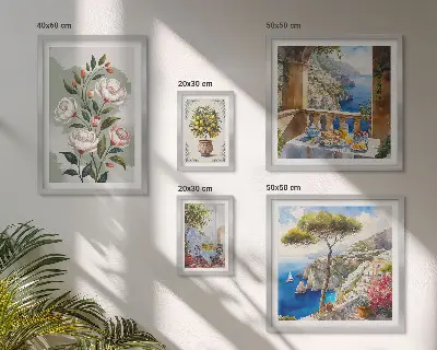 Billedsæt til sofa med maleriske blomsterudsigter