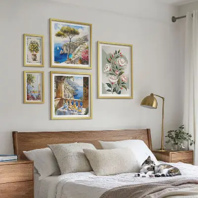 Billedsæt til sofa med maleriske blomsterudsigter