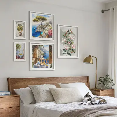 Billedsæt til sofa med maleriske blomsterudsigter