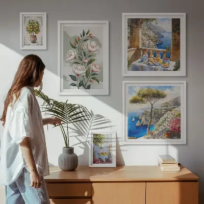 Billedsæt til sofa med maleriske blomsterudsigter