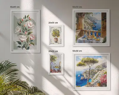 Billedsæt til sofa med maleriske blomsterudsigter