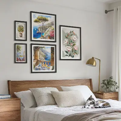 Billedsæt til sofa med maleriske blomsterudsigter