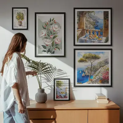Billedsæt til sofa med maleriske blomsterudsigter