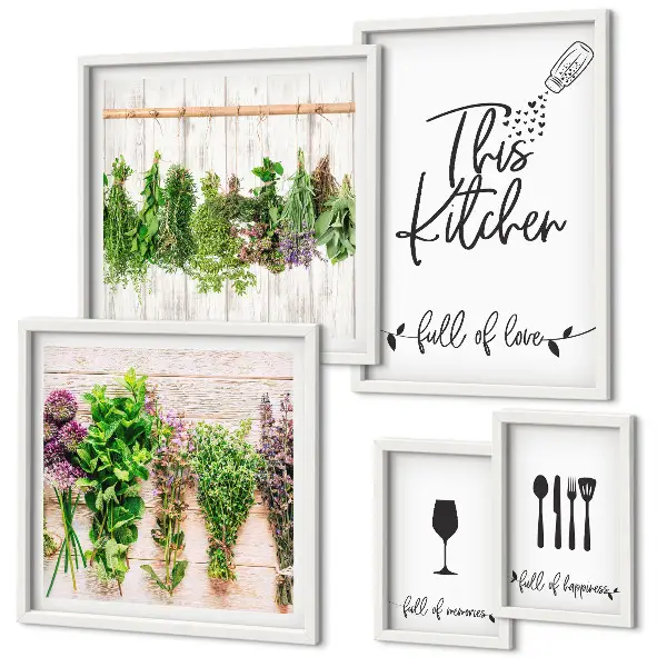 Billedkomposition til væg køkkenmotiv med krydderurter