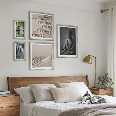 Billedsæt til sofa med afslappende motiver af zen-natur