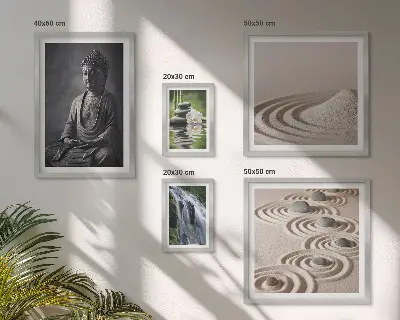 Billedsæt til sofa med afslappende motiver af zen-natur