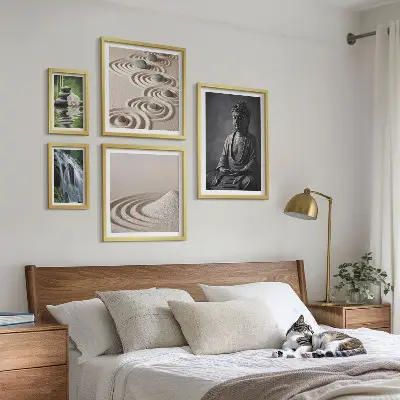 Billedsæt til sofa med afslappende motiver af zen-natur