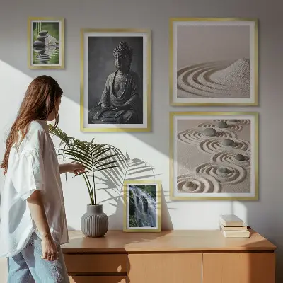 Billedsæt til sofa med afslappende motiver af zen-natur