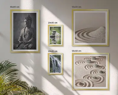 Billedsæt til sofa med afslappende motiver af zen-natur