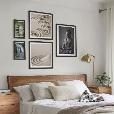 Billedsæt til sofa med afslappende motiver af zen-natur