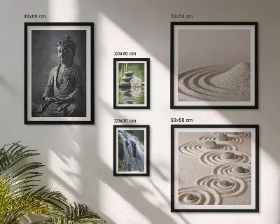Billedsæt til sofa med afslappende motiver af zen-natur