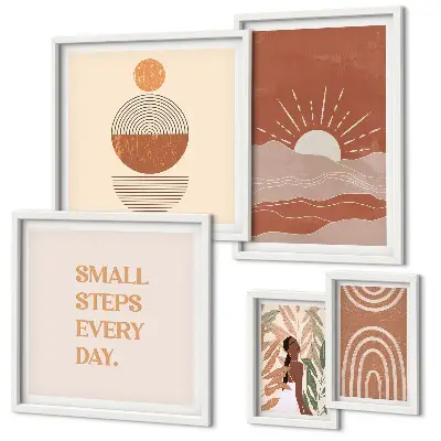 Billedkomposition til væg med naturpositive slogans i boho-stil
