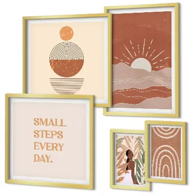 Billedkomposition til væg med naturpositive slogans i boho-stil