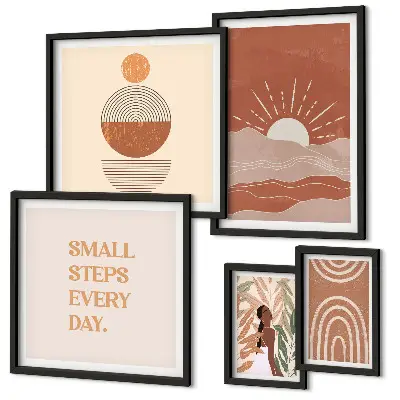 Billedkomposition til væg med naturpositive slogans i boho-stil
