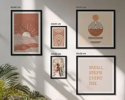 Billedkomposition til væg med naturpositive slogans i boho-stil