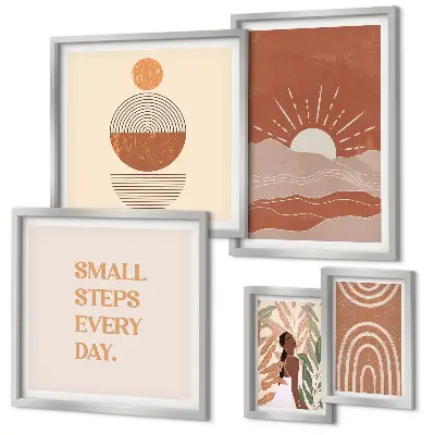 Billedkomposition til væg med naturpositive slogans i boho-stil