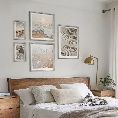 Billedsæt over sofa med afslappende naturlandskaber