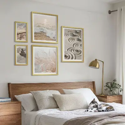 Billedsæt over sofa med afslappende naturlandskaber