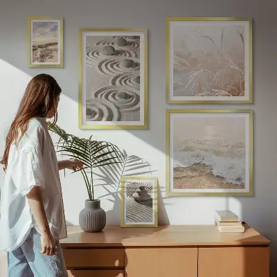Billedsæt over sofa med afslappende naturlandskaber