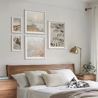 Billedsæt over sofa med afslappende naturlandskaber