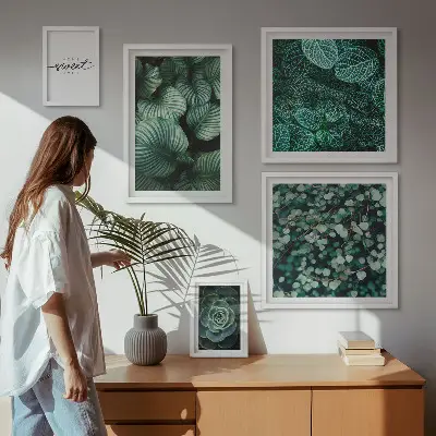 Billedkomposition til væg moderne planteillustration med grønne blade
