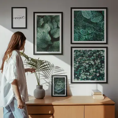 Billedkomposition til væg moderne planteillustration med grønne blade