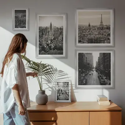 Vægdekoration med bypanoramaer billedkomposition af europæiske hovedstæder